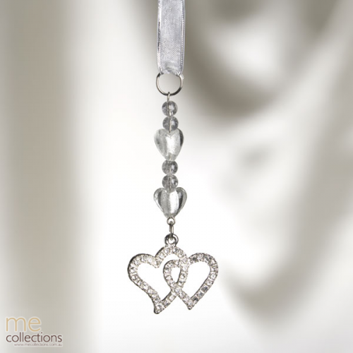 Charm - Double Heart Diamante