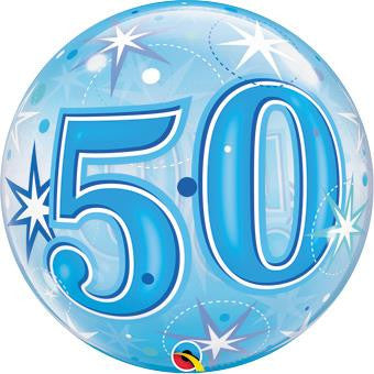 50th Blue Starburst Sparkle Bubble Balloon 55cm