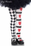 Harlequin and Heart Tights, Large, Black and White with Red Hearts - Kids