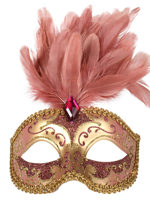 Isabella Pink And Gold With Feathers Eye Mask