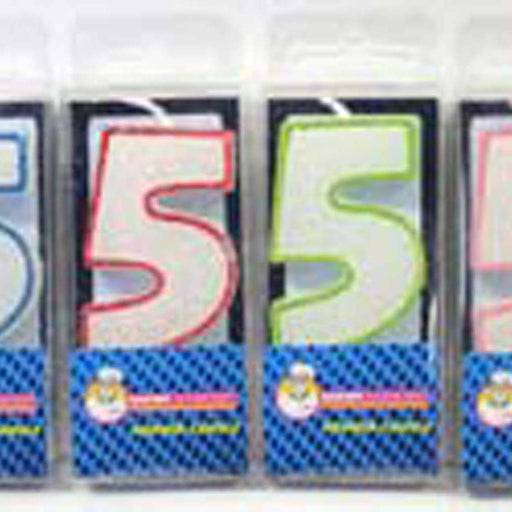 Numeral Candles Assorted Colours - Blue, Red, Green, Pink - 5