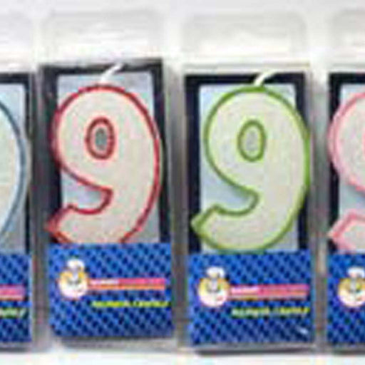 Numeral Candles Assorted Colours - Blue, Red, Green, Pink - 9
