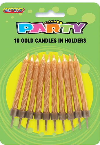 Candles Gold 10 Pack With Holder