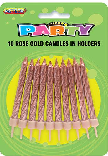 Candles Rose Gold 10 Pack  with Holders