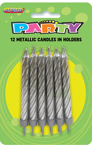 Candles Silver Metallic 12 Pack