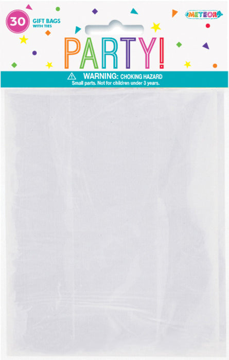 Cello Bags Clear Small Pack of 30 with Ties 10.2cm W X 15.5cm H (4"X6")
