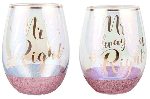 Mr Right And Mrs Always Right Glitterati Colour Stemless Glass