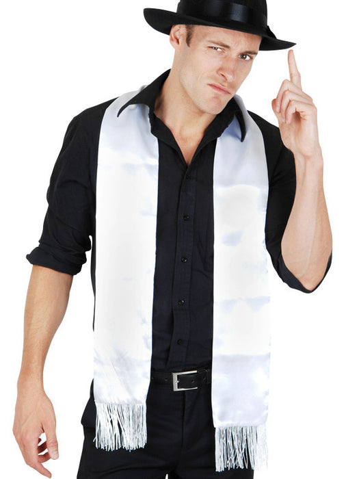Gangster Scarf  White  With Fringe