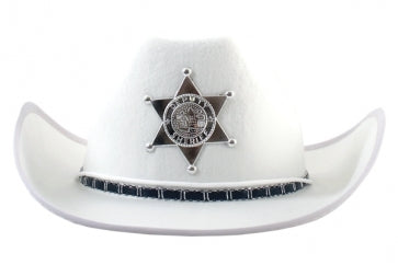 Sheriff Hat White With Woven Band And Badge
