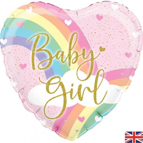 "Baby Girl" Rainbows and Hearts Themed Holographic 18" Foil Balloon