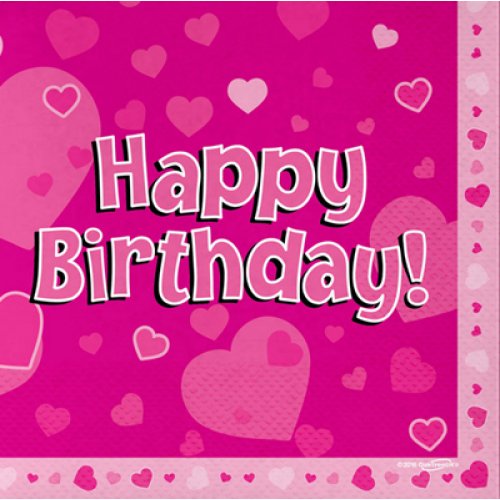 Pink 'Happy Birthday' Napkins 16 Pack