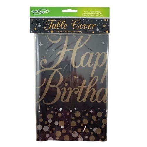 Sparkling Fizz Black Gold Table/Cover Rect Happy Birthday