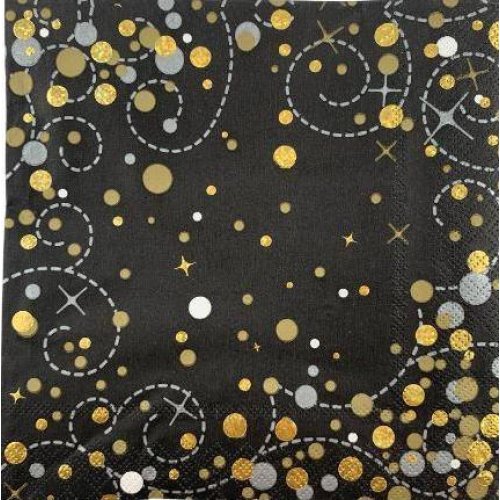 Sparkling Fizz Black & Gold Assorted Aged Napkins 16 Pack