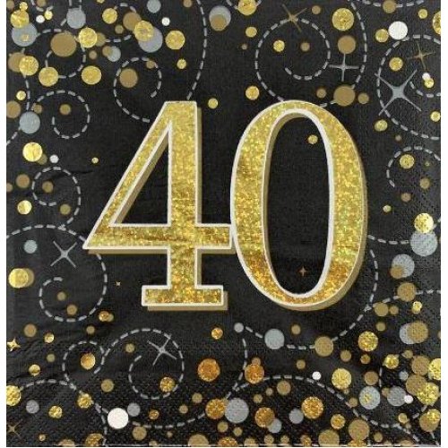 Sparkling Fizz Black & Gold Assorted Aged Napkins 16 Pack