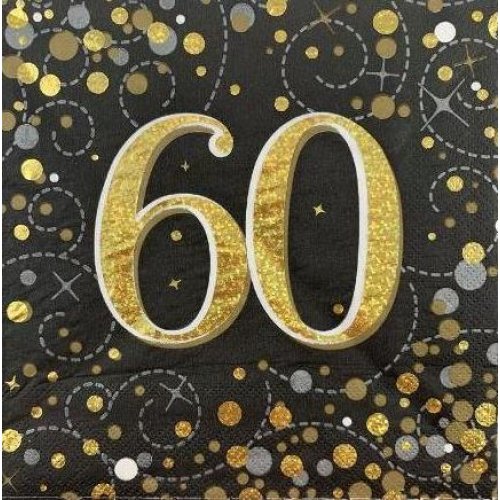 Sparkling Fizz Black & Gold Assorted Aged Napkins 16 Pack