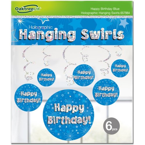 Hanging Swirl 'Happy Birthday' Holographic Blue