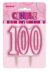 CANDLE GLITZ PINK 100TH
