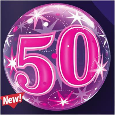 50th Pink Starburst Sparkle Bubble 22''/56cm