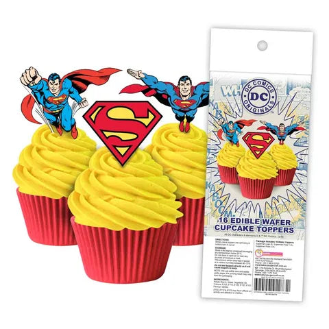 BB SALE Superman Edible Wafer Cupcake Toppers 16 Piece Pack