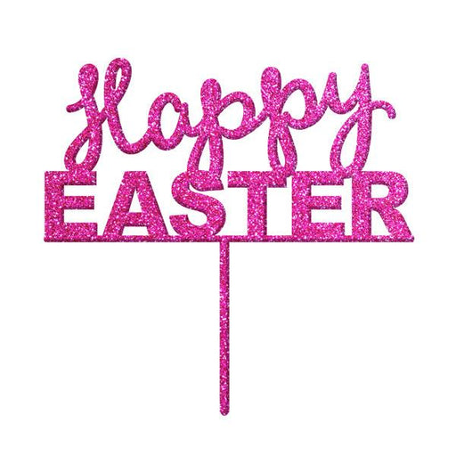 Happy Easter Pink Glitter Acrylic Cake Topper