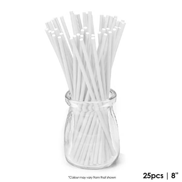 Cake Craft | 8 Inch Lollipop Sticks | White | Pack Of 25