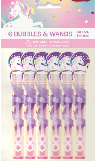 Purple Unicorn Bubble Wand 6 Pk