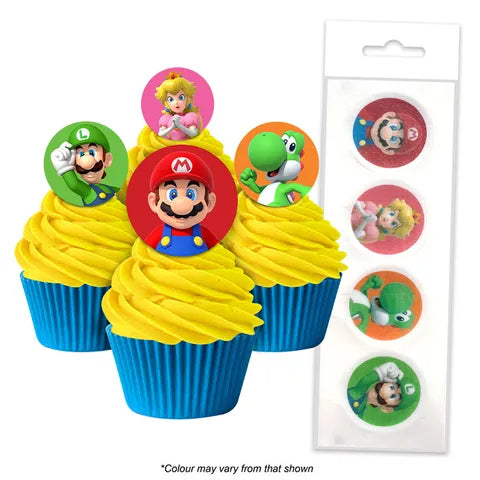 Super Mario Edible Wafer Cupcake Toppers 16 Piece Pack