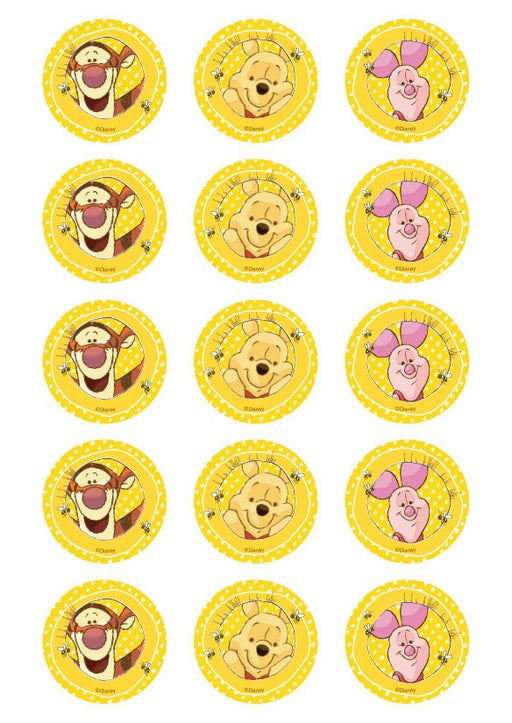 Winnie The Pooh - Tigger, Pooh, Piglet- 2 Inch/5cm Cupcake Image Sheet - 15 Per Sheet