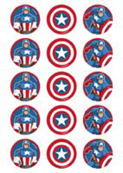 Captain America - 2 Inch/5cm Cupcake Image Sheet - 15 Per Sheet