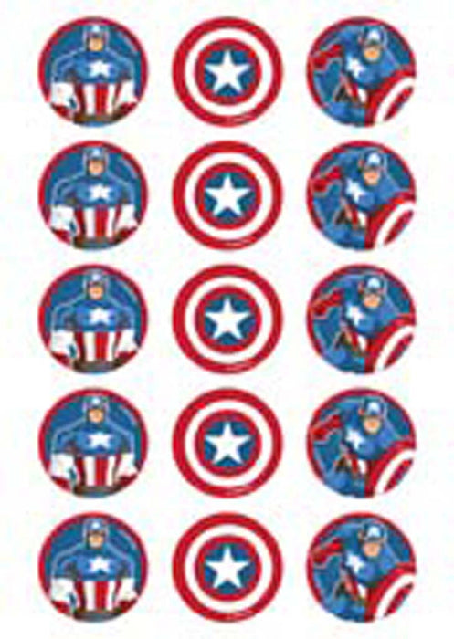 Captain America - 2 Inch/5cm Cupcake Image Sheet - 15 Per Sheet