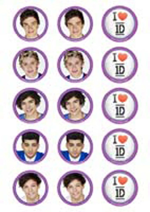 One Direction - 2 Inch/5cm Cupcake Image Sheet - 15 Per Sheet