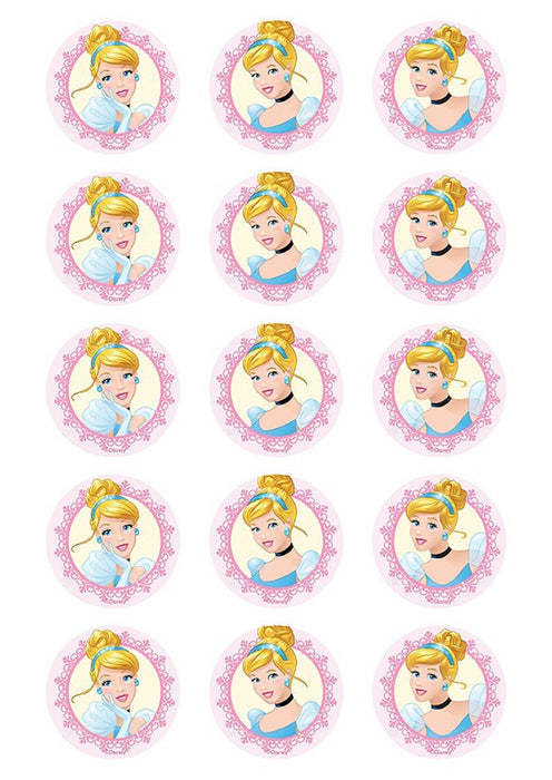 Disney Princess - Cinderella 2 Inch/5cm Cupcake Image Sheet - 15 Per Sheet