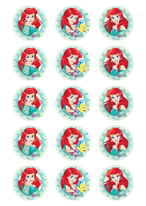 Disney Princess - Ariel 2 Inch/5cm Cupcake Image Sheet - 15 Per Sheet