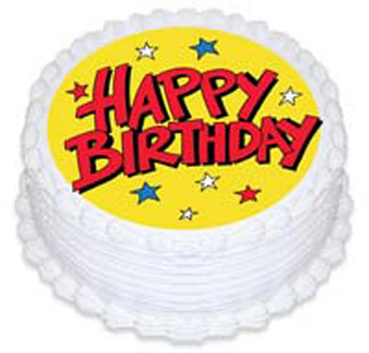 Happy Birthday Stars Round Edible Icing Image - 6.3 Inch / 16cm