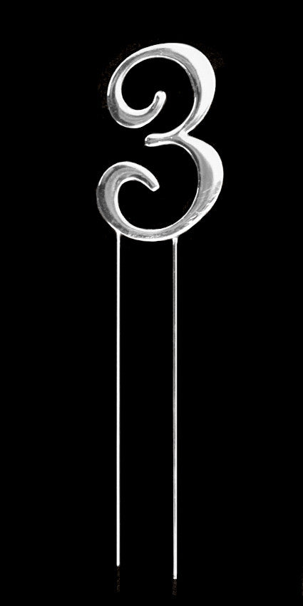 7cm Number 3 - Plain Silver Topper