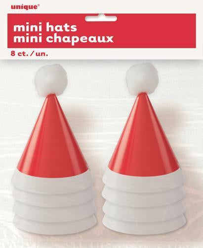 Mini Santa Pom Pom Hats 8pk