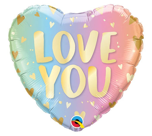 Love You Pastel Ombre and Hearts Foil Balloon 18"/46cm