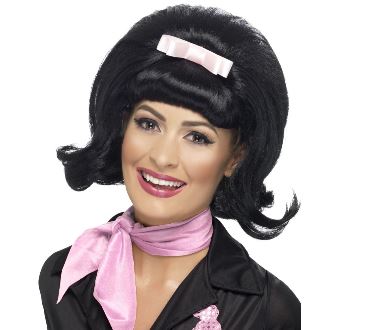 Black 50's Flicked Beehive Bob Wig