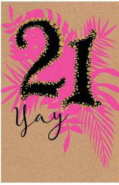 Aged Card Pink and Gold 21st Birthday