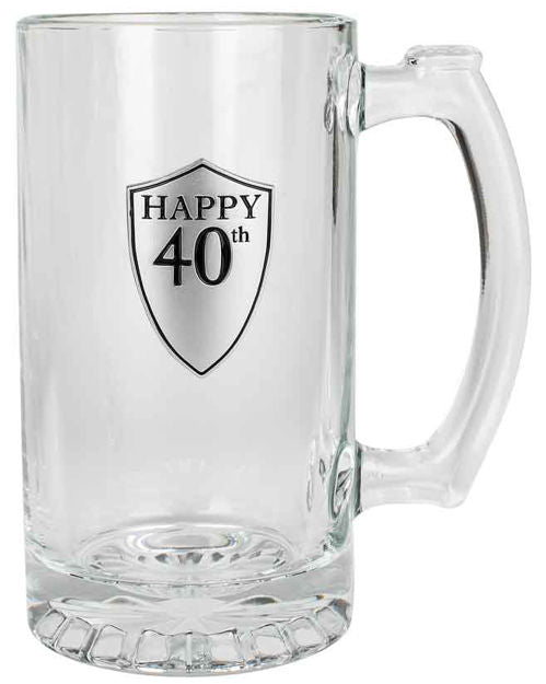 40th Beer Mug with Handle & Pewter Look Badge