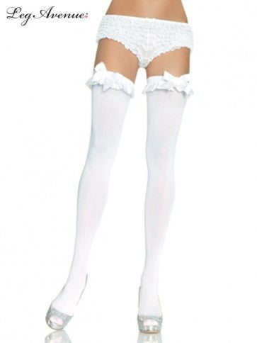 OPAQUE THIGH HIGHS WITH RUFFLE & BOW WHITE