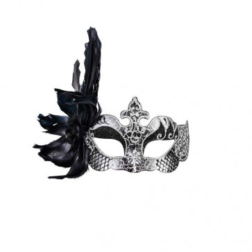 Silver/Black Feathered Eye Mask