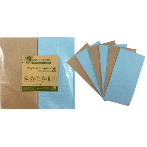Napkins Lunch 1/8 fold Light Blue & Kraft P20x10