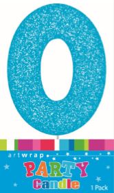 Candle Single Glitter Blue Number 0