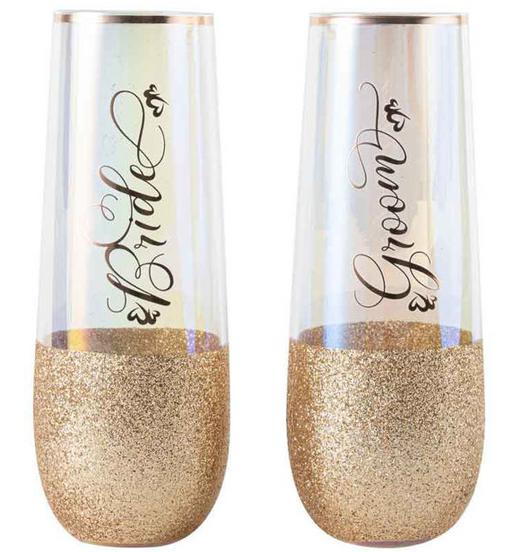 Bride And Groom Stemless Champagne Glass