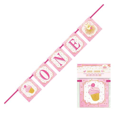 Pink & Gold 1st Birthday Block Banner