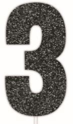 Cake Topper Glitter Black Number 3