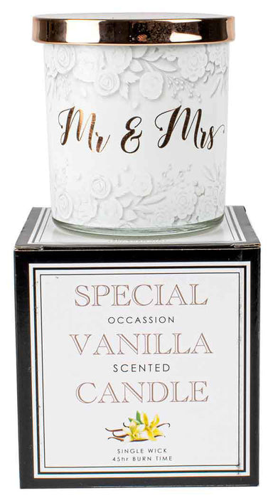 Mr & Mrs candle Vanilla 45hr burn time 9x8cm