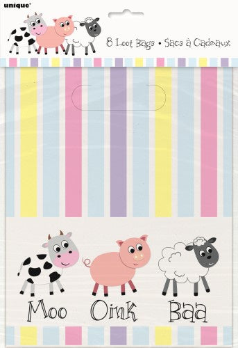 Party Loot Bags 8 Pack - Pastel Farm Animal
