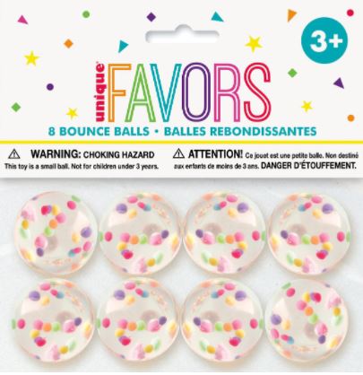 8 Coloured Confetti Bouncy Balls